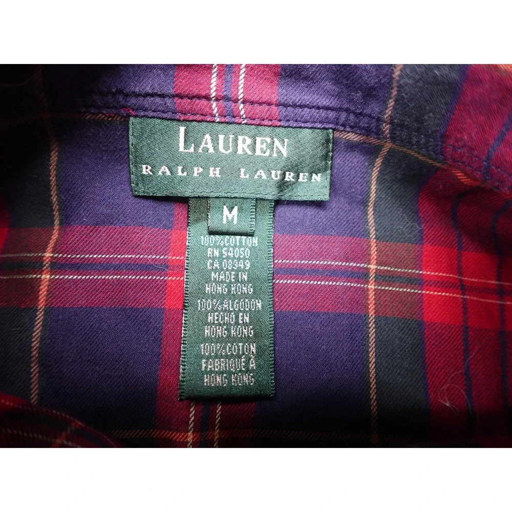 Lauren Ralph Lauren Plaid Shirt Womens Medium‎ Red Ruffle Trim Button Down